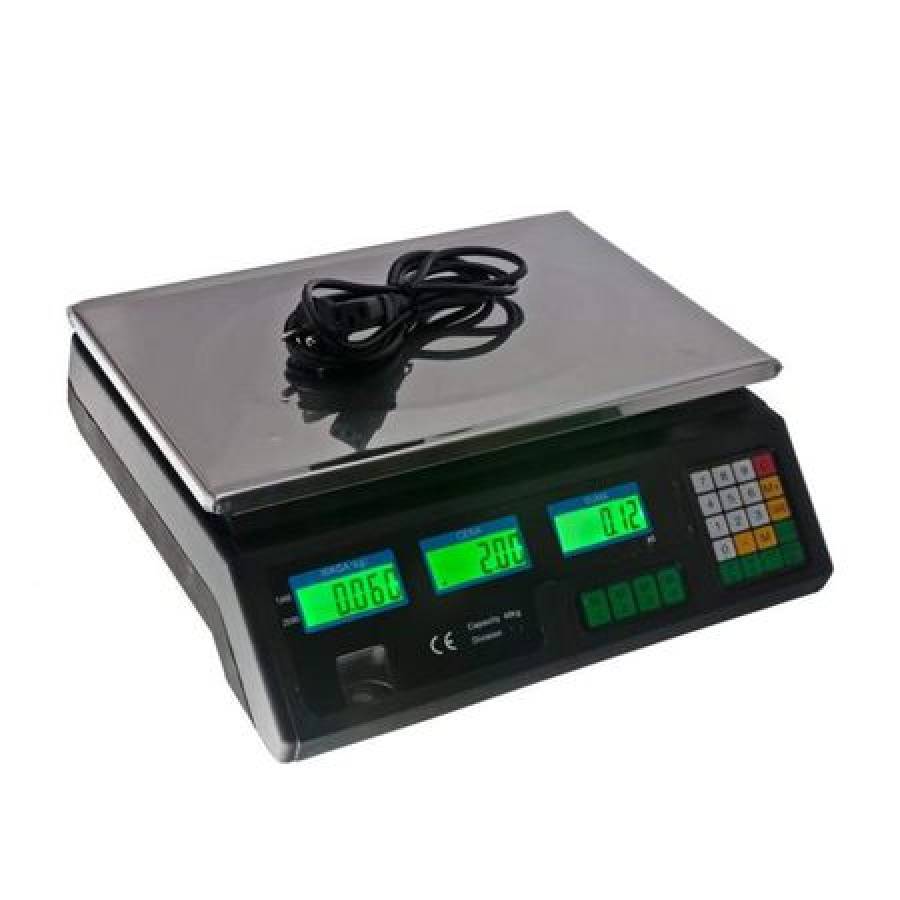 Cantar Electronic Comercial Klausstech, Afisaj Dublu, Masa Maxima Suportata 40 Kg, Afisaj Lcd, Indicator Nivel Baterie, Negru