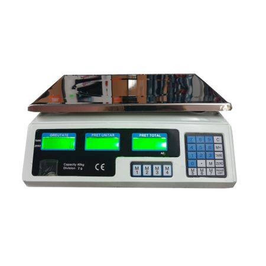 Cantar Electronic Comercial Klausstech, Afisaj Dublu, Masa Maxima Suportata 40 Kg, Afisaj Lcd, Platforma Inox, Indicator Nivelul Baterie, Design Compact