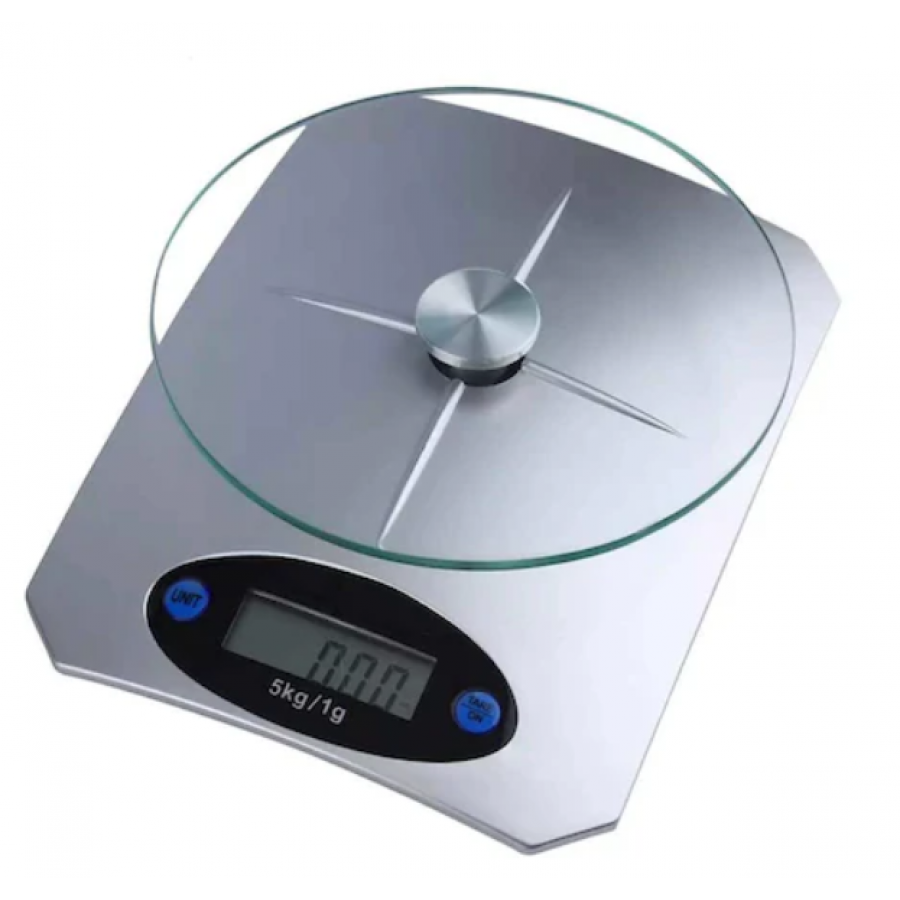 Cantar Klausstech Electronic De Bucatarie, Display Lcd, Precizie Cantarire 1 G, Platan Din Sticla Securizata, Mod De Cantarire G/oz, Alimentare Cu 1 Baterie Cr2032, Culoare Argintiu