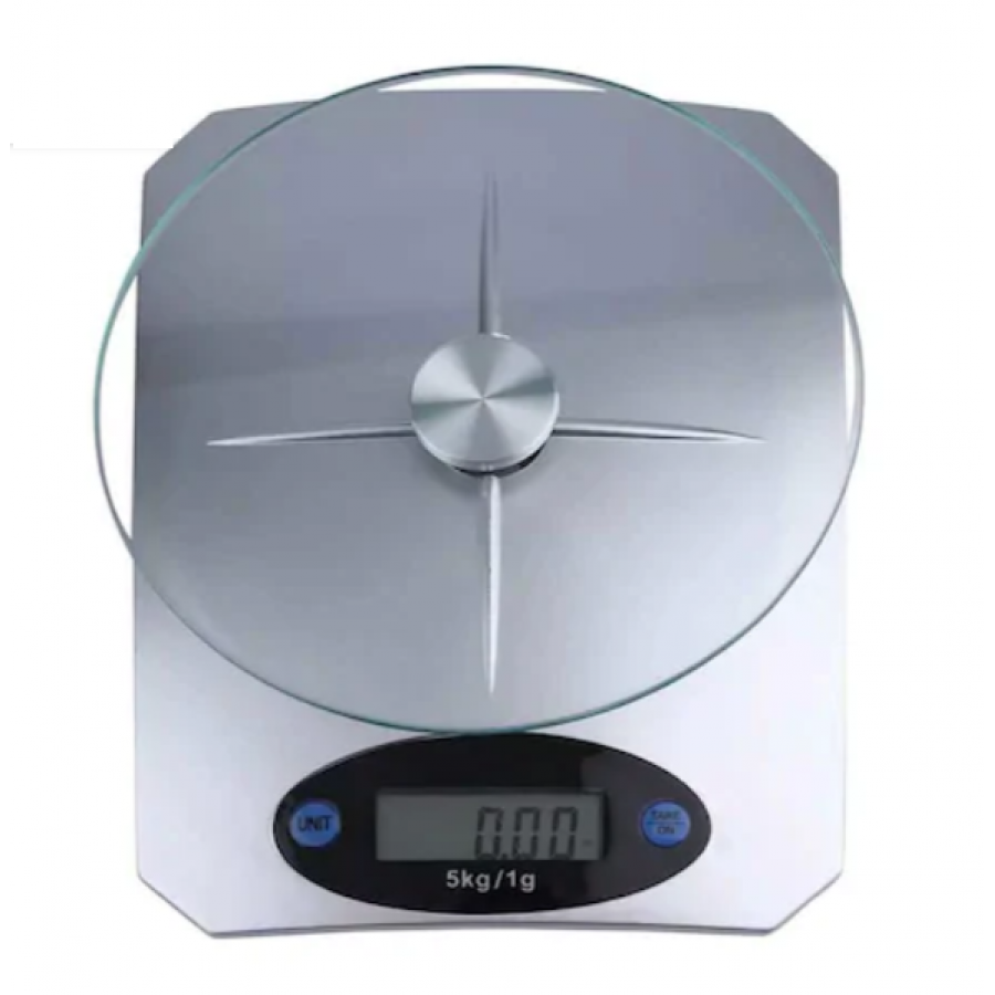 Cantar Klausstech Electronic De Bucatarie, Display Lcd, Precizie Cantarire 1 G, Platan Din Sticla Securizata, Mod De Cantarire G/oz, Alimentare Cu 1 Baterie Cr2032, Culoare Argintiu