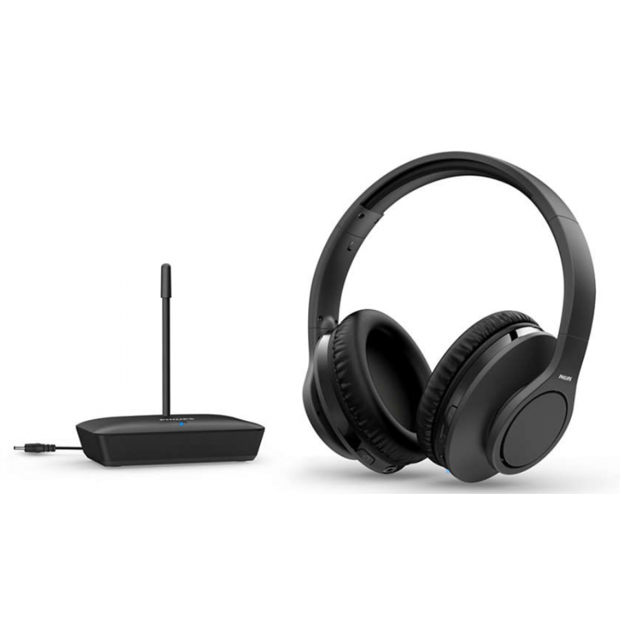 Casti Audio Philips Wireless Pentru Televizor, Difuzoare De 30 Mm, Intrare Audio (3,5 Mm) Pe Transmitator, Adaptor Inclus, Acoperire Transmitator 100m, Negru