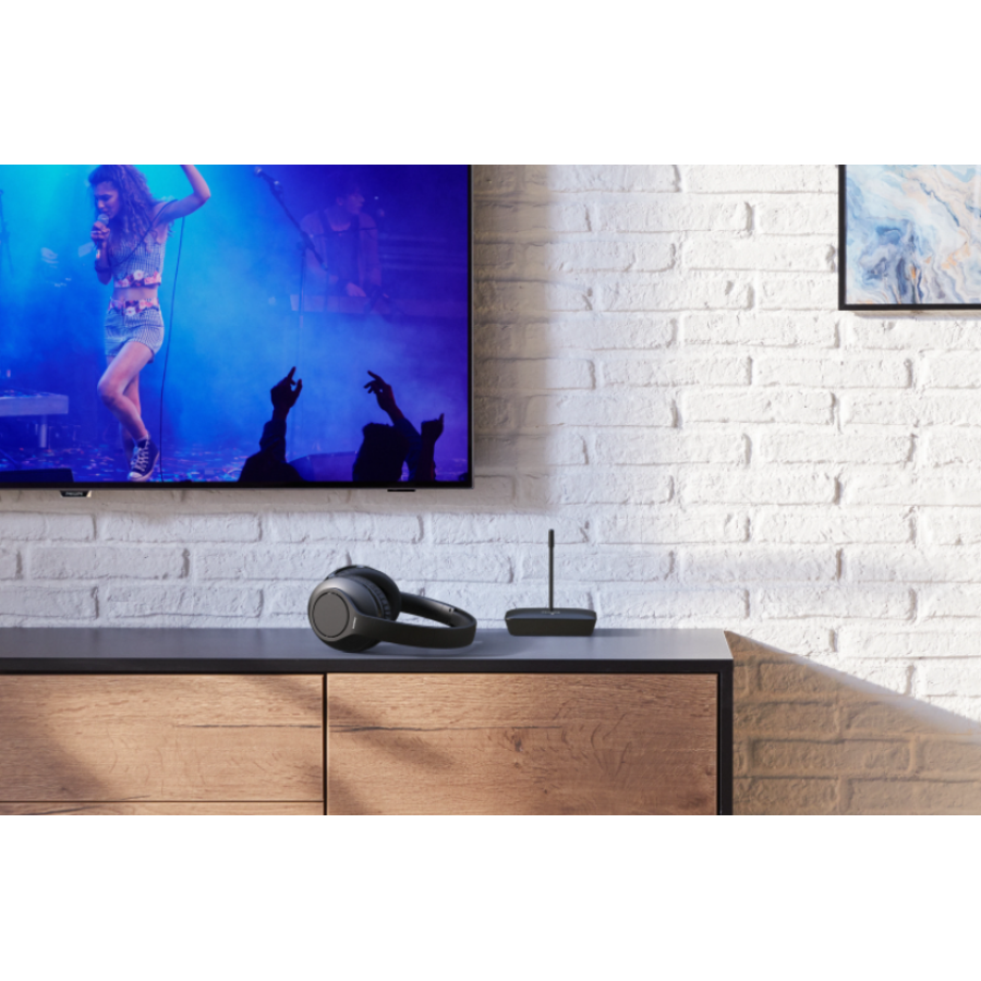 Casti Audio Philips Wireless Pentru Televizor, Difuzoare De 30 Mm, Intrare Audio (3,5 Mm) Pe Transmitator, Adaptor Inclus, Acoperire Transmitator 100m, Negru