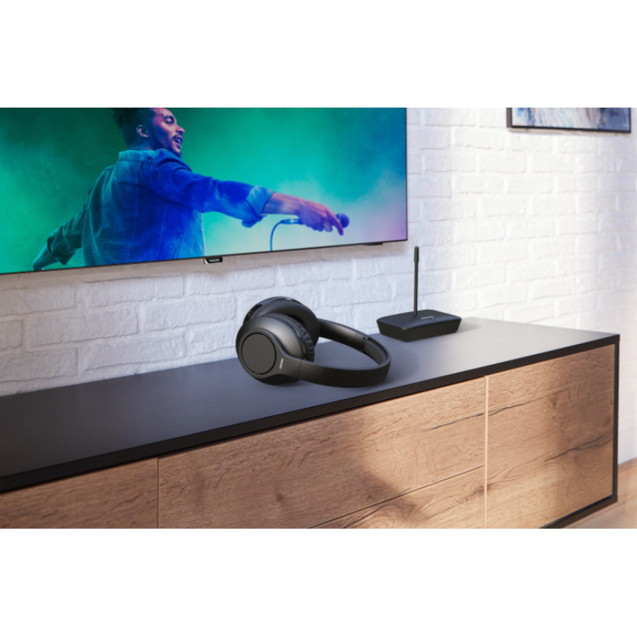 Casti Audio Philips Wireless Pentru Televizor, Difuzoare De 30 Mm, Intrare Audio (3,5 Mm) Pe Transmitator, Adaptor Inclus, Acoperire Transmitator 100m, Negru