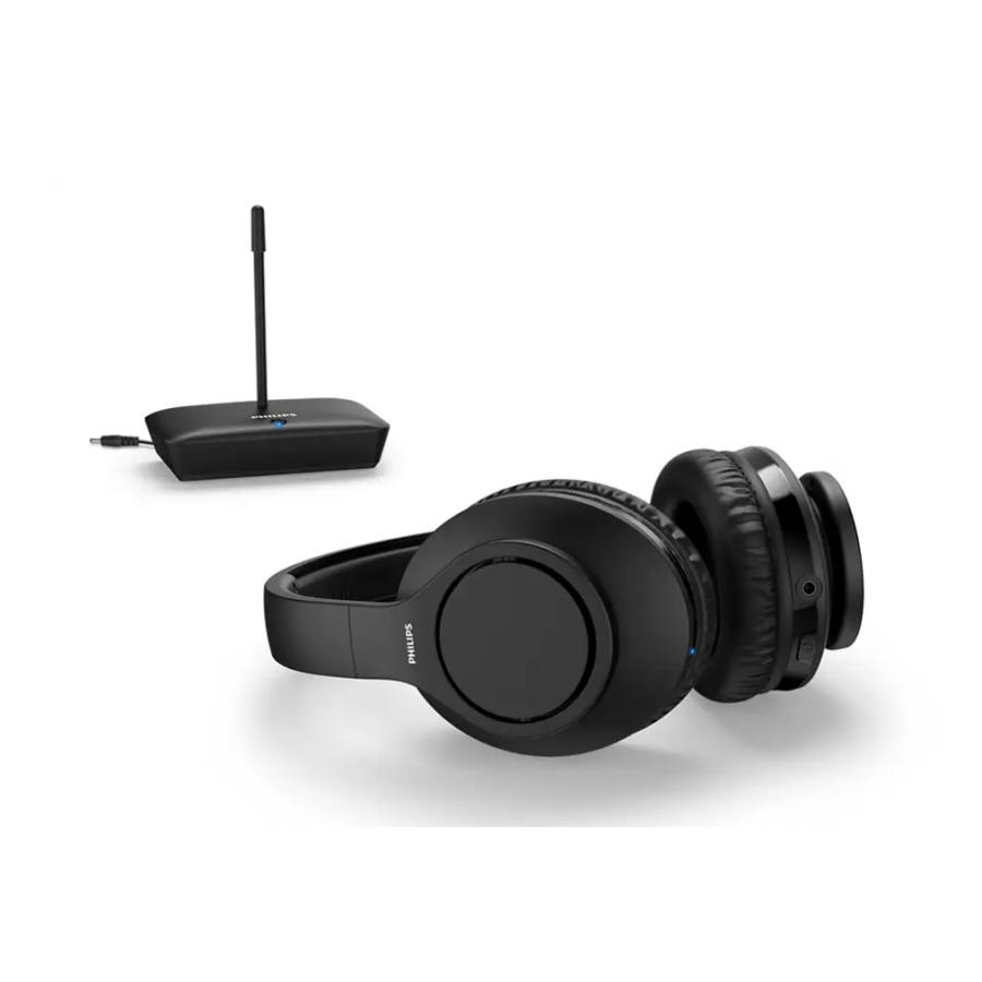 Casti Audio Philips Wireless Pentru Televizor, Difuzoare De 30 Mm, Intrare Audio (3,5 Mm) Pe Transmitator, Adaptor Inclus, Acoperire Transmitator 100m, Negru
