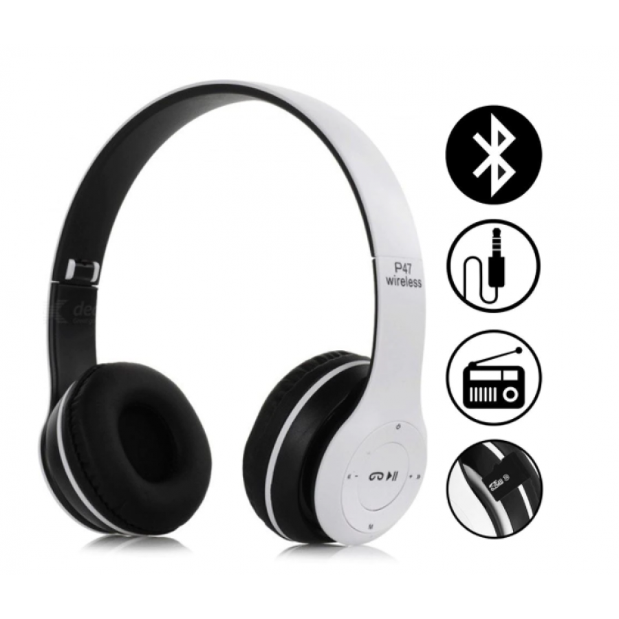 Casti  Klausstech Audio Wireless, Compatibilitate Universala, Bluetooth, Microfon, Radio Fm, Mp3, Sunet Clar Si Puternic, Alb/negru