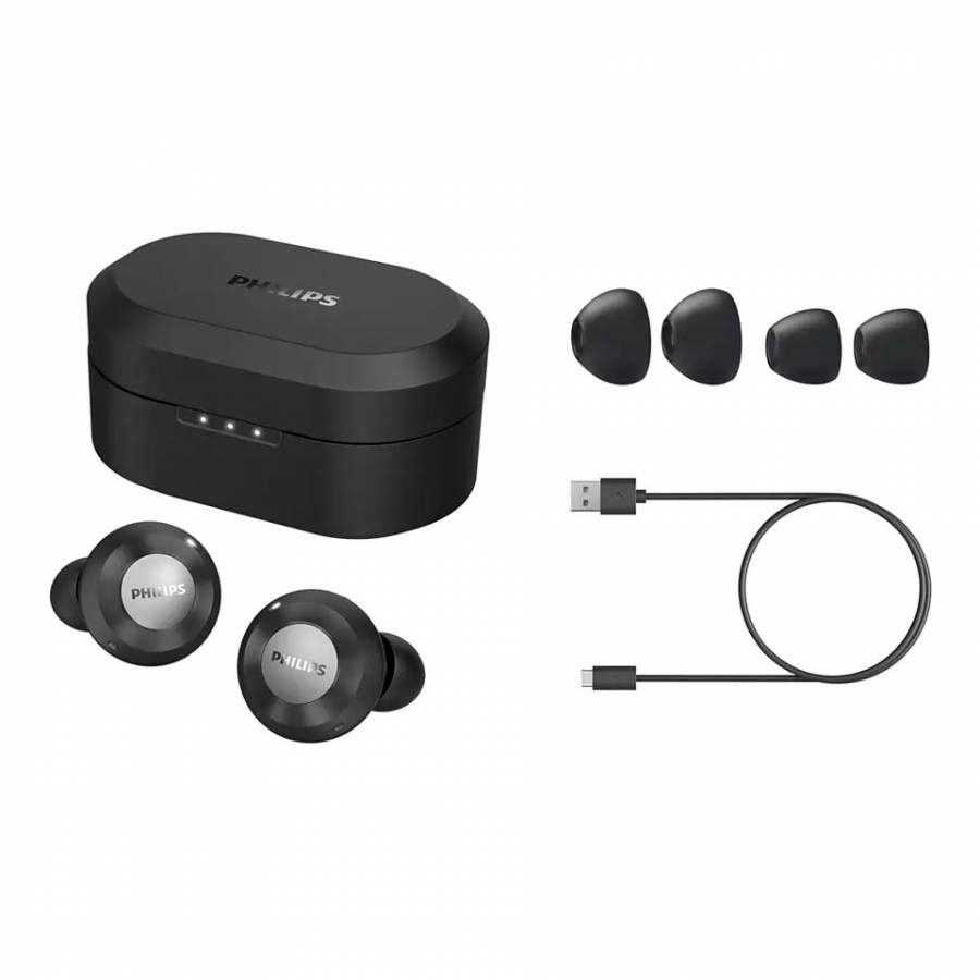 Casti Philips Audio True Wireless, Intraauriculare Cu Bluetooth, Difuzoare 13 Mm, Microfon Incorporat, Incarcare 1.5 H, Timp Convorbire 6h, Redare Muzica 18h, Negru