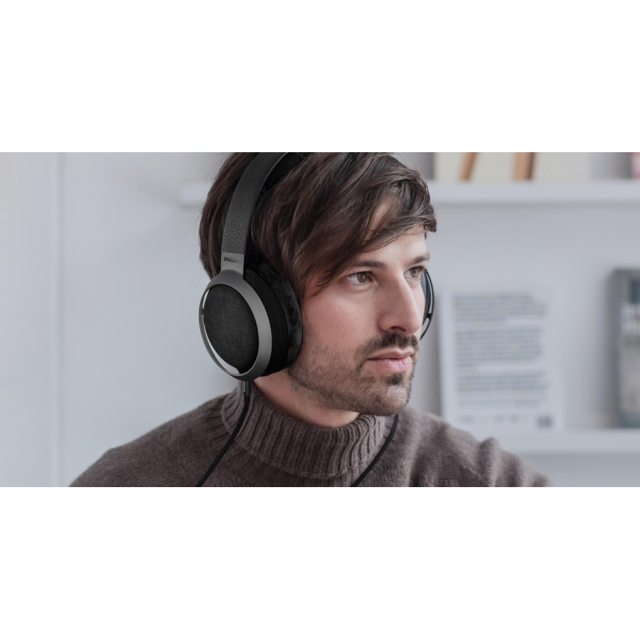 Casti Philips Fidelio Supraauriculare, Design Deschis, Finisaj Piele/metal, Cablu Detasabil 3 M, Diametru 50 Mm, Magnet Neodim, Diafragma Lmc, Negru