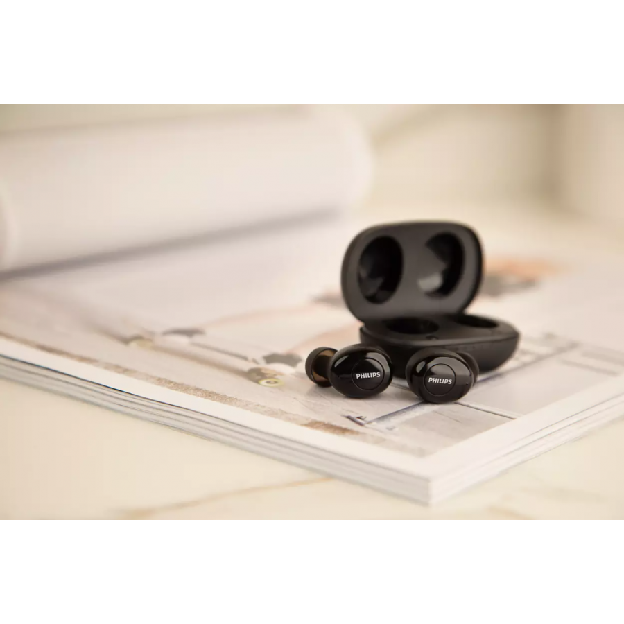 Casti Philips Wireless Cu Conectviitate Bluetooth 5.0, Difuzor 6 Mm, Microfon Incorporat, Baterie Litiu-ion, Gestionarea Apelurilor, Sistem Acustic Inchis, Negru