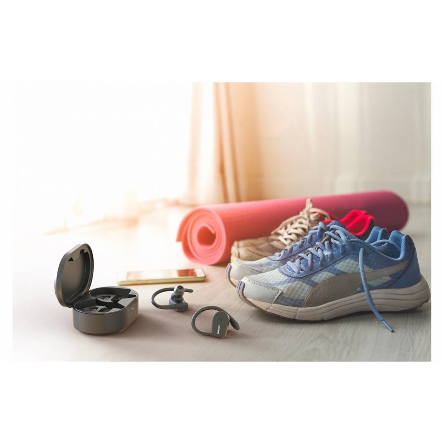 Casti Philips Wireless Pentru Sport, Difuzoare 6 Mm, Bluetooth, Microfon Incorporat, Baterie Litiu-ion, Incarcare 2 Ore, Autonomie 20 H, 16 Ohm, Negru