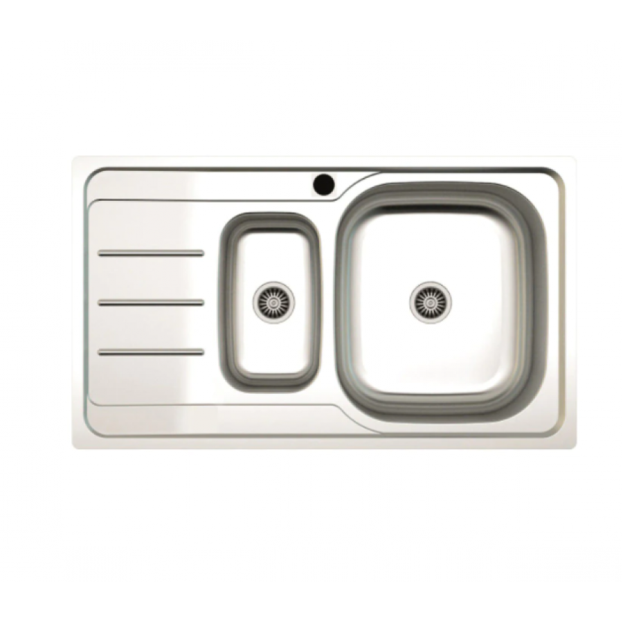 Chiuveta Bucatarie  2 Cuve, Tehnologie Anticalcar, Inox, Grosime 0.6 Mm, Scurgere Dubla, Argintiu