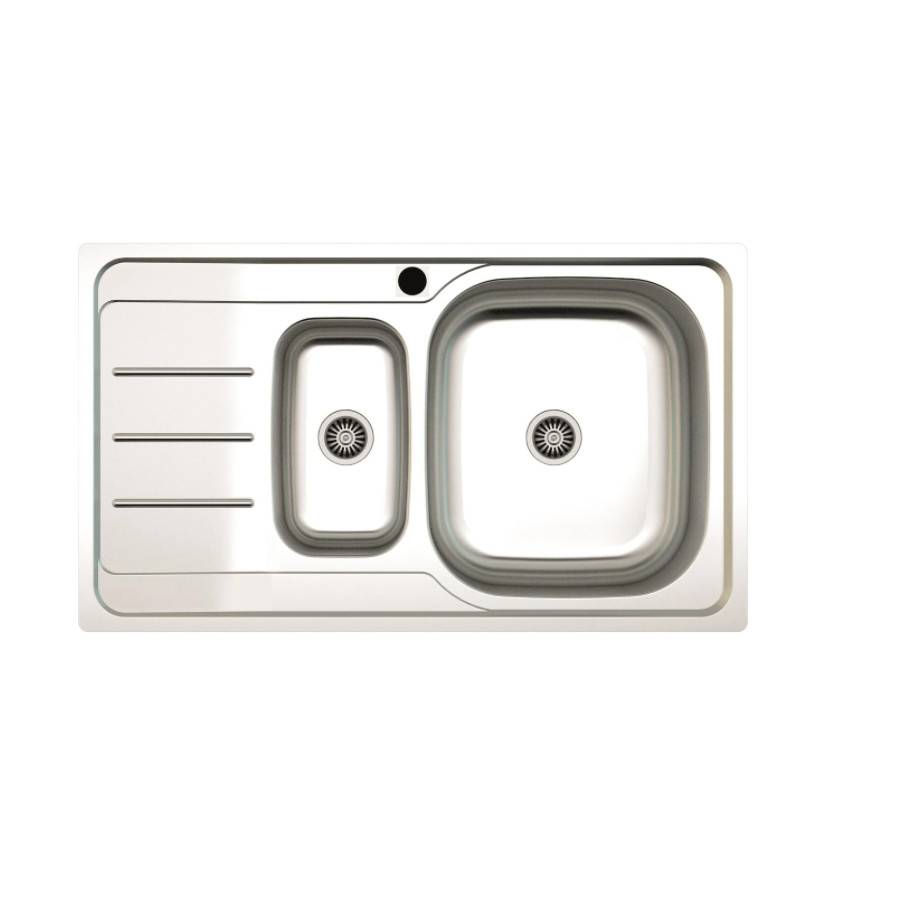 Chiuveta Klausstech Pentru Bucatarie Din Inox, Propietati Anticalcar, 2 X Cuve Mare/mica,, Sifon Dubla Scurgere Cu Ventil, Argintiu