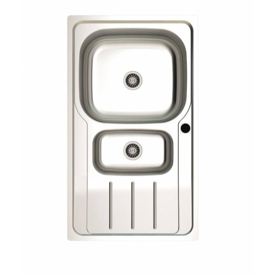 Chiuveta Klausstech Pentru Bucatarie Din Inox, Propietati Anticalcar, 2 X Cuve Mare/mica,, Sifon Dubla Scurgere Cu Ventil, Argintiu