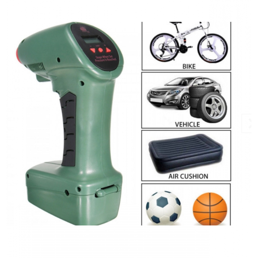Compresor Auto Klausstech Portabil, Display Lcd, Precizie, Accesorii Incluse, Functie De Lanterna, Usor De Folosit, Ergonomic, Verde