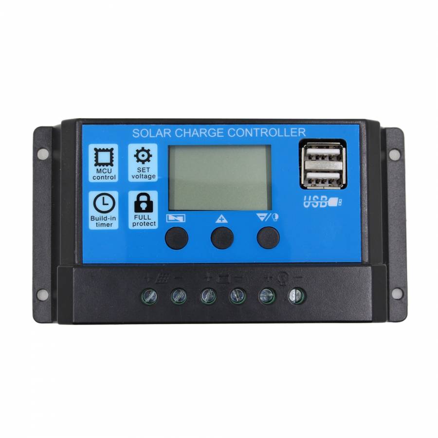Controler 30a Regulator Solar Pwm 12v 24v Pentru Panou Fotovoltaic De Maxim 720w(24v) Cu 2 Mufe Usb