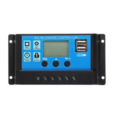Controler Panou Solar Klausstech, 10a, 12v/24v, 2 X Usb, Display Lcd, Full Protect, Mcu Controll, Ergonomic, Usor, Albastru