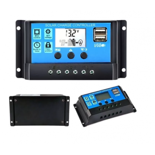 Controler Panou Solar Klausstech, 10a, 12v/24v, 2 X Usb, Display Lcd, Full Protect, Mcu Controll, Ergonomic, Usor, Albastru