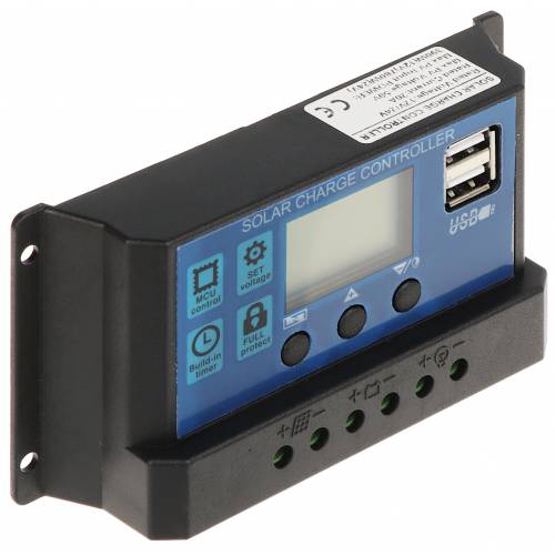 Controler Panou Solar Klausstech, 10a, 12v/24v, 2 X Usb, Display Lcd, Full Protect, Mcu Controll, Ergonomic, Usor, Albastru