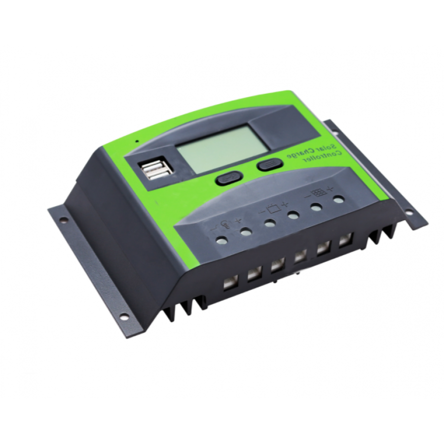 Controler Solar Cu Afisaj Digital, 20a 520w, Functie Memorare Automata, Protectie Duala Mosfet, Set De Taste, Compact, Negru/verde