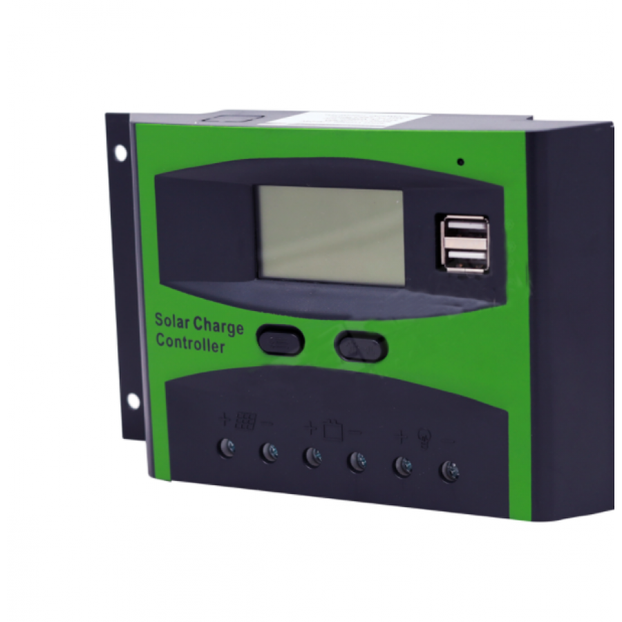 Controler Solar Profesional Cu Afisaj Digital, 40a 1040w,  Functie De Memorare Automata, Protectie Duala Mosfet, Set De Taste, Compact, Negru/verde