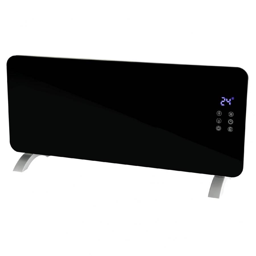 Convector Electric De Perete Si Portabil, 2000 W, Termostat Electric , Protectie Supraincalzire , Protectie Copii  , Panou Frontal Din Sticla Securizata , Culoare Negru