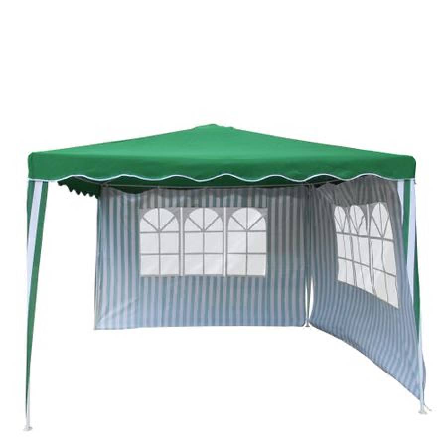 Corp Pavilion Ideal Pentru Gradina,curte Sau Evenimente, Dimensiuni 3 X 3 M, Design Modern, Structura Metalica, 2 Geamuri Spre Exterior, Imprimeu Cu Model, Verde Cu Dungi Albe