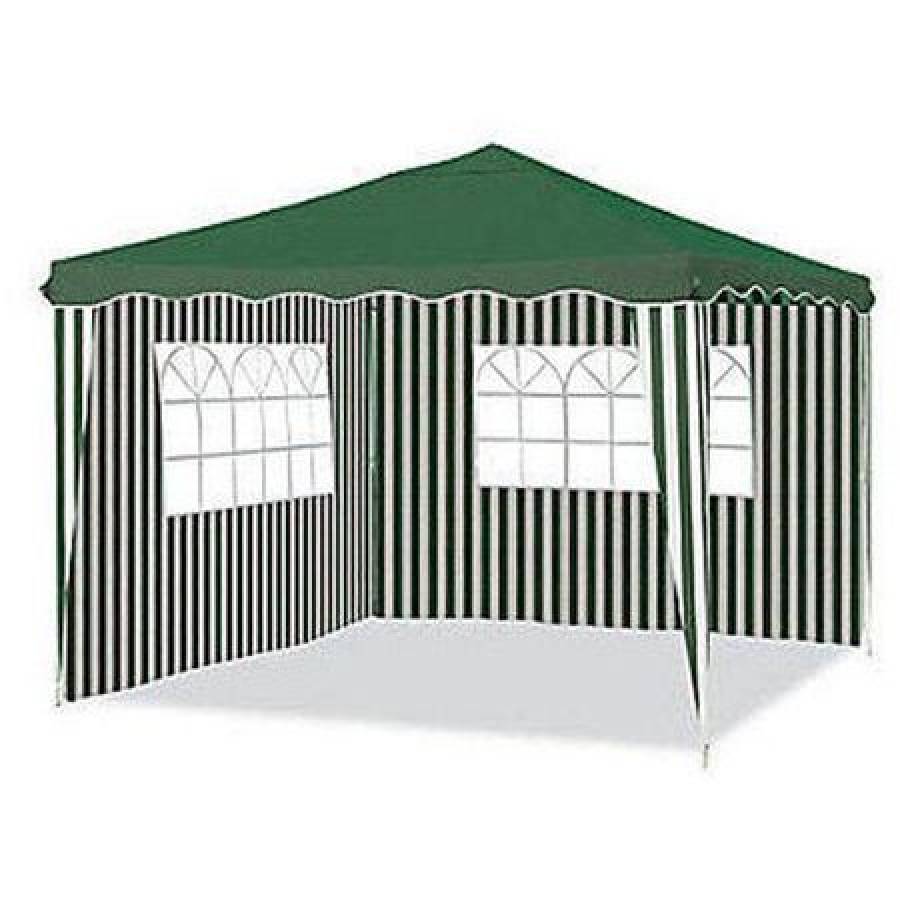 Corp Pavilion Ideal Pentru Gradina,curte Sau Evenimente, Dimensiuni 3 X 3 M, Design Modern, Structura Metalica, 2 Geamuri Spre Exterior, Imprimeu Cu Model, Verde Cu Dungi Albe