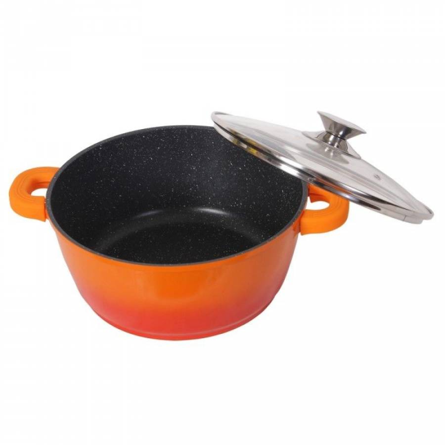 Cratita Bohmann, Diametru 28 Cm, Volum 5,8 L, Invelis Marmura, Material Aluminiu Turnat, Design Ergonomic, Portocaliu