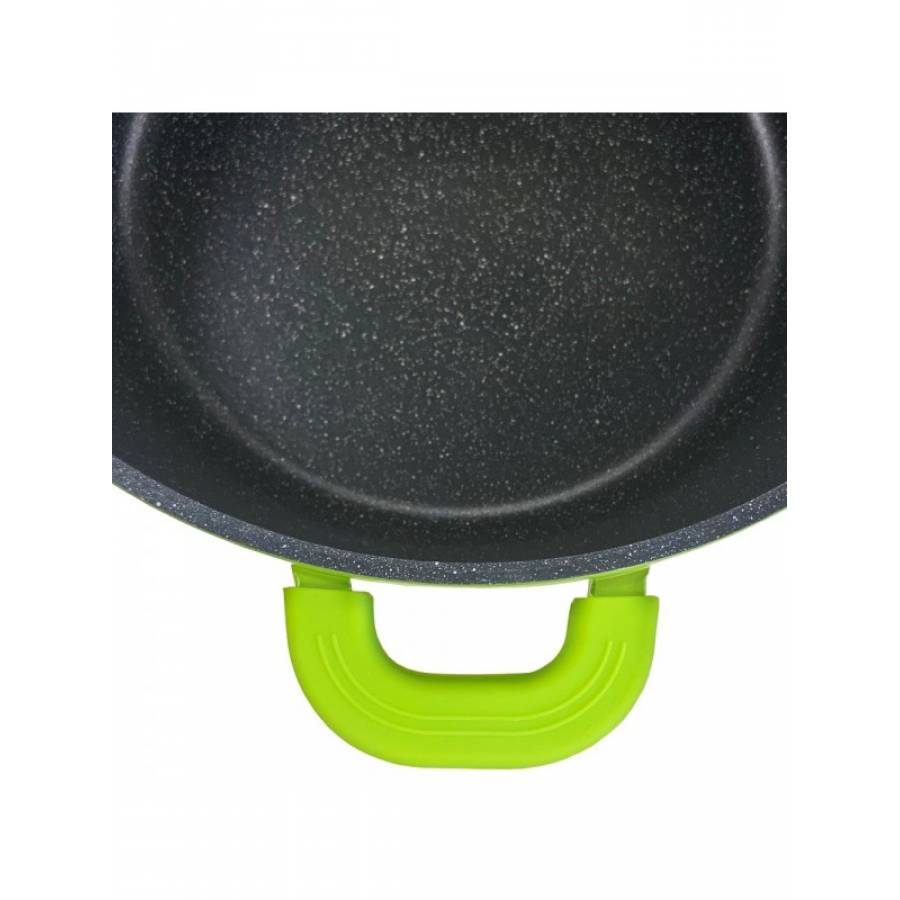 Cratita Cu Capac Din Sticla Termorezistenta, Capacitate 2.2 L, Dimensiuni 20x9.0 Cm, Material Exterior Aluminiu, Interior Marmura, Culoare Verde