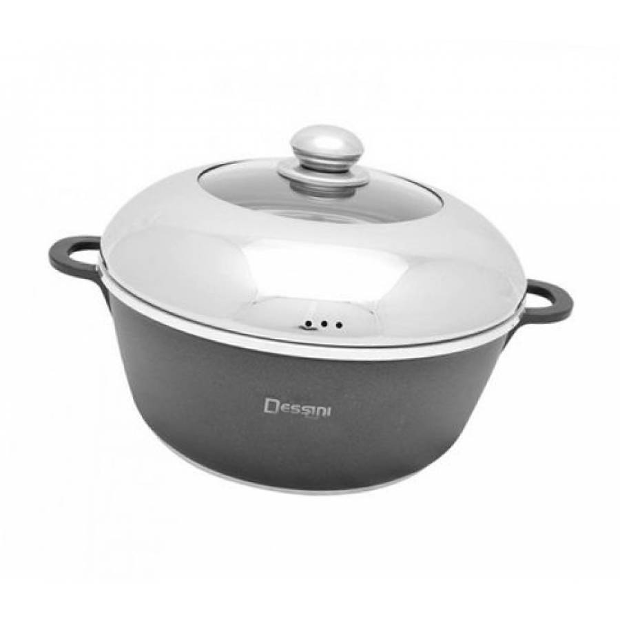 Cratita De Tuci Cu Capac De Inox Cu Geam Termorezistent Si Gauri Pentru Iesirea Aburului , 24 Cm,capacitate 4,9l