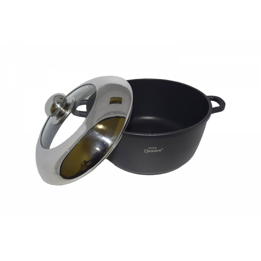 Cratita De Tuci Cu Capac De Inox Cu Geam Termorezistent Si Gauri Pentru Iesirea Aburului , 24 Cm,capacitate 4,9l