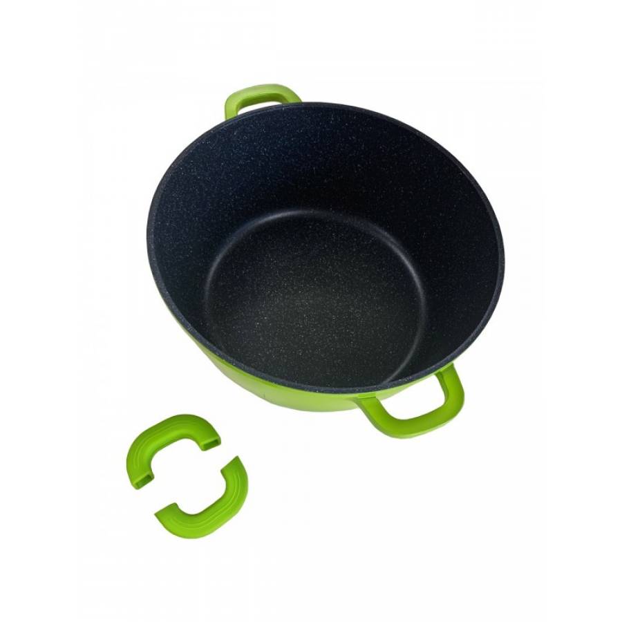 Cratita Marmorata Cu Capac, Capacitate De 5.8 Litri, Interior Din Marmura, Dimensiuni 28x12.5 Cm, Usor De Curatat, Verde