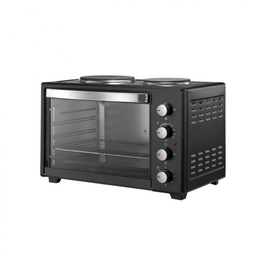 Cuptor Electric, Emailat, Capacitate 45l, Putere 1600w, 2 Plite, Timer, Termostat Reglabil, Rezistent, Design Ergonomic, Negru