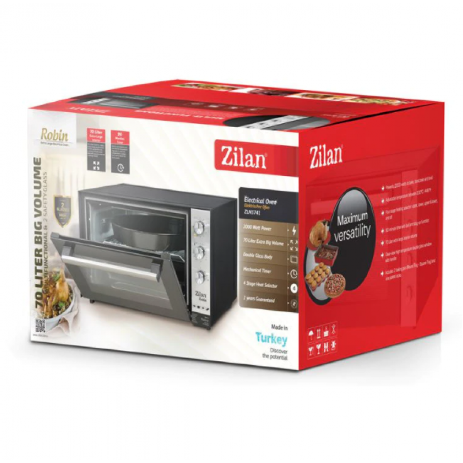 Cuptor Electric Profesional Emailat, Putere 2000w, Functie Timer, 70 L Capacitate, Termostat Reglabil, Rezistent, Ergonomic, Design Modern, Negru