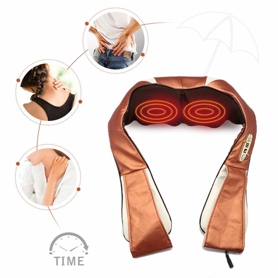 Dispozitiv De Masaj Cervical Si Corpora KlaussTech, 24 W, 4 Zone De Masaj Cu Miscare Circulara Bidirectionala, Vibratii Si Incalzire, Utilizat Acasa Sau In Masina, Ideal Pentru Relaxare, Design Modern, Crem