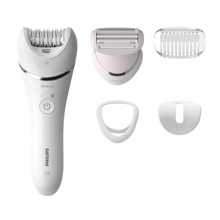 Epilator Compact Fara Fir, Opti-light, 5 Accesorii, Discuri Ceramice, Utilizare Umeda Si Uscata, 2 Setari Viteza, 32 Pensete, Autonomie 40 Min, Alb