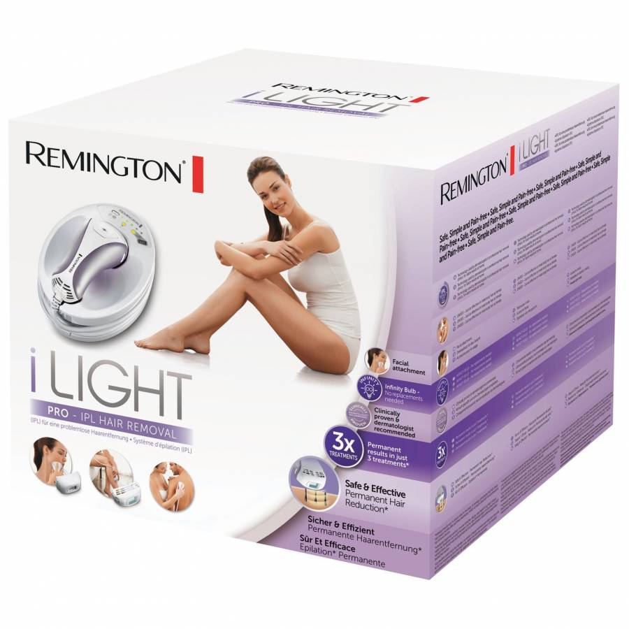 Epilator Electric Cu Lumina Intens Pulsata Remington I-light Pro , Bec Infinity , Tehnologie Propulse, 5 Setari De Putere , Senzor De Piele , Alb/mov