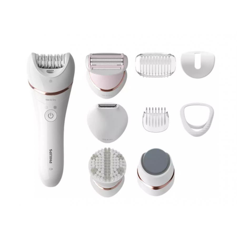 Epilator Ph Profesional Fara Fir, Pentru Picioare/corp, 9 Accesorii, Discuri Ceramice, Opti-light, Maner Forma S, Acumulator Litiu-ion, 15v/15.4 W, Alb