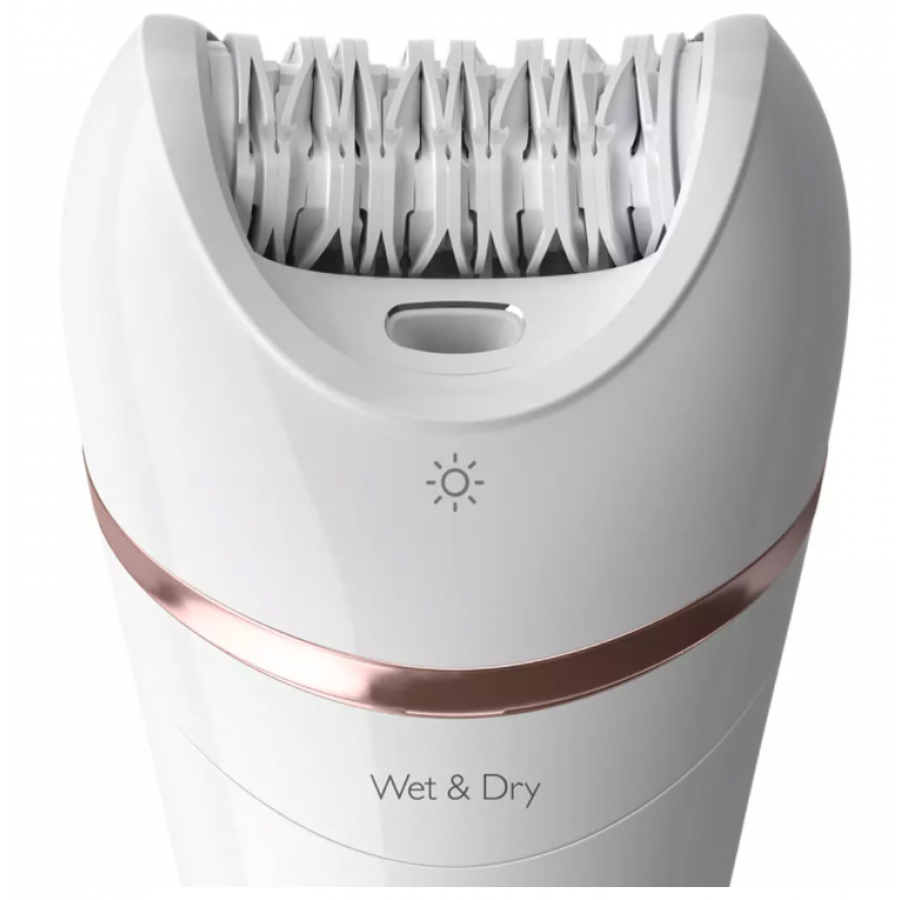 Epilator Philips  Compact Profesional, Opti-light, 7 Accesorii, Discuri Ceramice, Utilizare Umeda Si Uscata, 2 Setari Viteza, 32 Pensete, Autonomie 40 Min, Culoare Alb