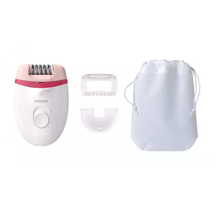 Epilator Philips Electric, Utilizare Cu Fir, Functionare Cu Discuri Si  Maner Compact, Cap Pentru Masaj Inclus, Opti-light, 3 Accesorii Incluse, Culoare Alb/ Roz