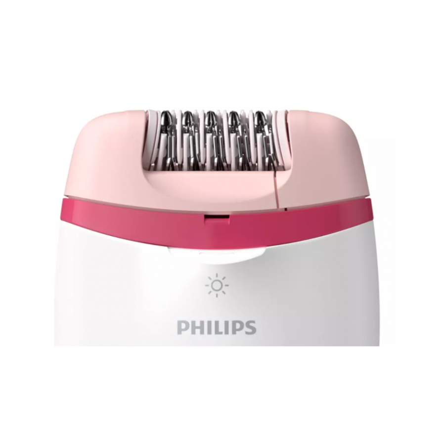 Epilator Philips Electric, Utilizare Cu Fir, Functionare Cu Discuri Si  Maner Compact, Cap Pentru Masaj Inclus, Opti-light, 3 Accesorii Incluse, Culoare Alb/ Roz
