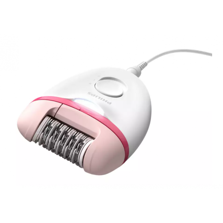 Epilator Philips Electric, Utilizare Cu Fir, Functionare Cu Discuri Si  Maner Compact, Cap Pentru Masaj Inclus, Opti-light, 3 Accesorii Incluse, Culoare Alb/ Roz