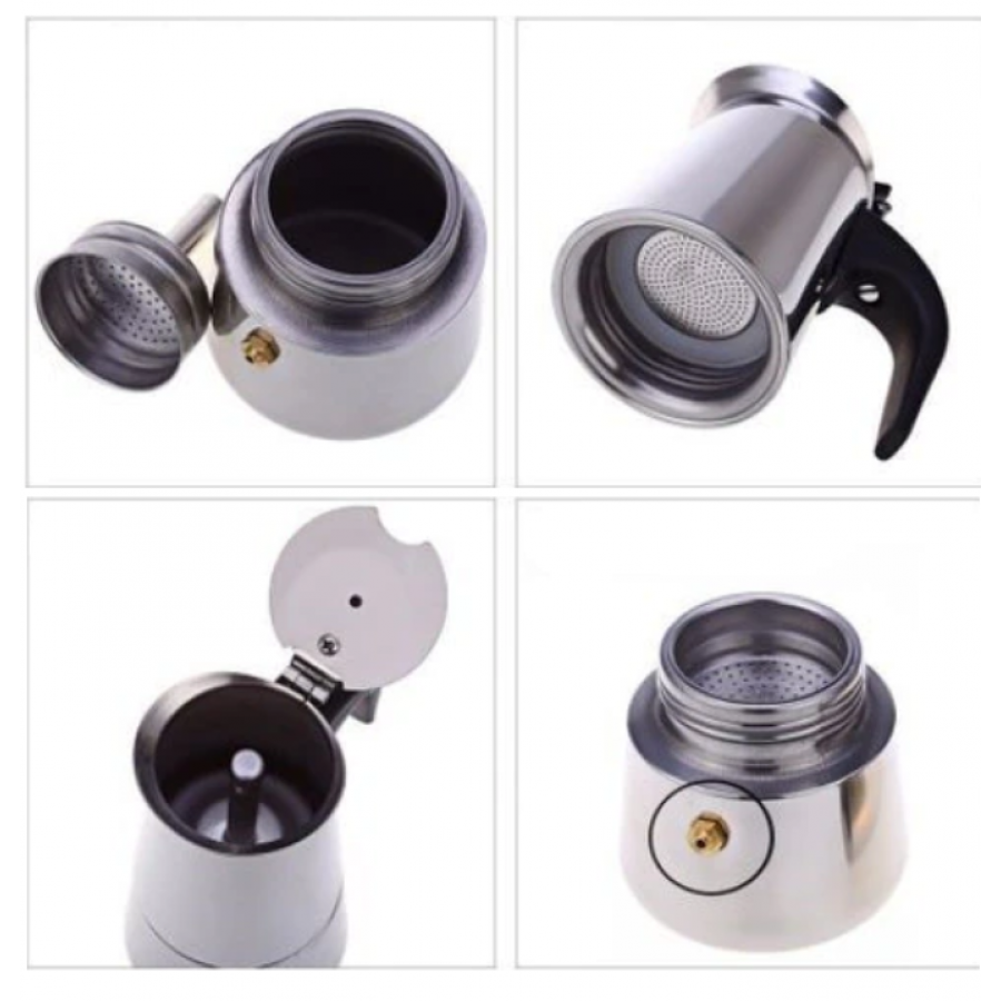 Espressor Klausstech De Cafea Din Otel Inoxidabil, 1.5 L,  Maner Ergonomic Ebonita, Design Modern, 12 Cesti, Compact, Argintiu