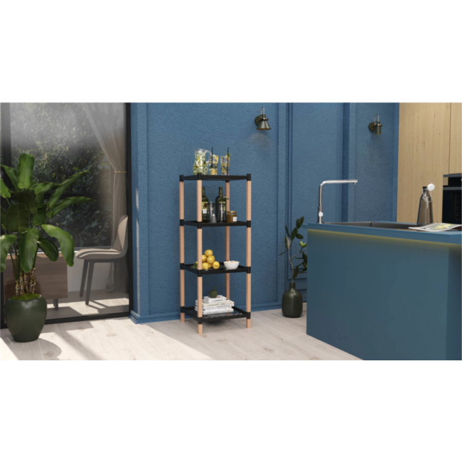 Etajera, Klausstech, 4 Rafturi, Material Lemn&plastic, Dimensiune 38.50 X 45.50 X 109 Cm, Rezistenta&durabila, Usor De Intretinut Si Curatat, Crem/negru