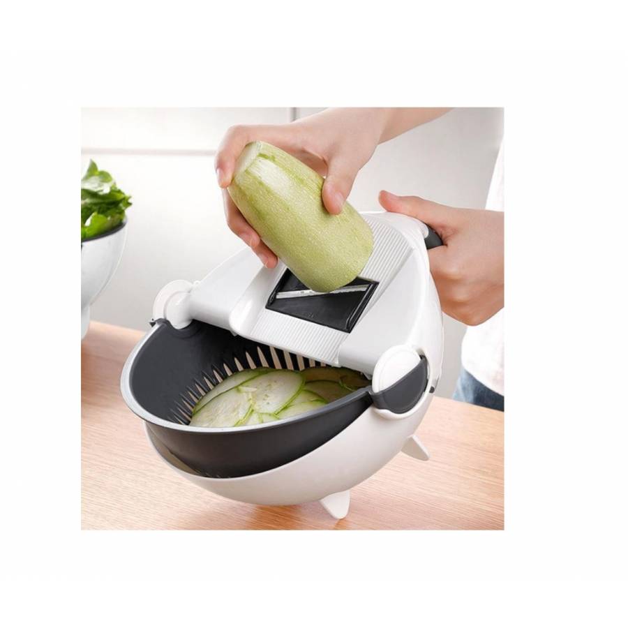 Feliator Klausstech De Legume Multifunctional, 7 Lame, Protectie Degete, Bol Pentru Scurgere, Otel Inoxidabil, Alb