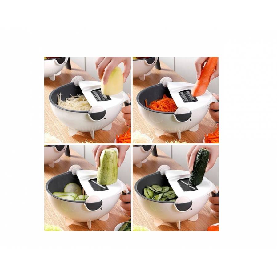 Feliator Klausstech De Legume Multifunctional, 7 Lame, Protectie Degete, Bol Pentru Scurgere, Otel Inoxidabil, Alb