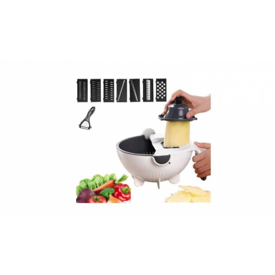 Feliator Klausstech De Legume Multifunctional, 7 Lame, Protectie Degete, Bol Pentru Scurgere, Otel Inoxidabil, Alb