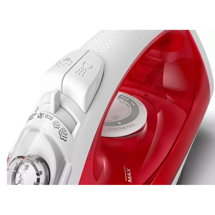 Fier De Calcat Cu Abur Philips Easyspeed, Jet De Abur Incontinuu 90 G/min, Tehnologie Anticalcar, Talpa Antiaderenta, Putere De 2000 W, Setari Multiple Pentru Abur, Incalzire 30sec, Rosu