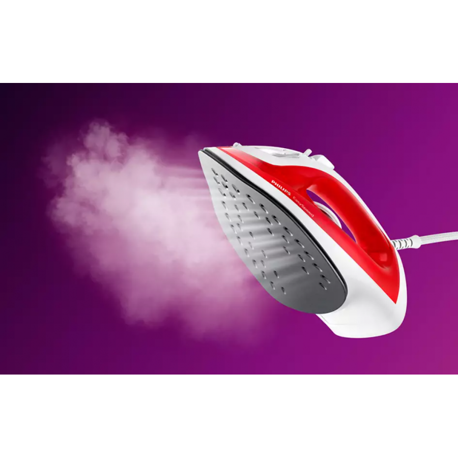 Fier De Calcat Cu Abur Philips Easyspeed, Jet De Abur Incontinuu 90 G/min, Tehnologie Anticalcar, Talpa Antiaderenta, Putere De 2000 W, Setari Multiple Pentru Abur, Incalzire 30sec, Rosu