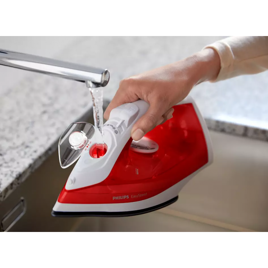 Fier De Calcat Cu Abur Philips Easyspeed, Jet De Abur Incontinuu 90 G/min, Tehnologie Anticalcar, Talpa Antiaderenta, Putere De 2000 W, Setari Multiple Pentru Abur, Incalzire 30sec, Rosu