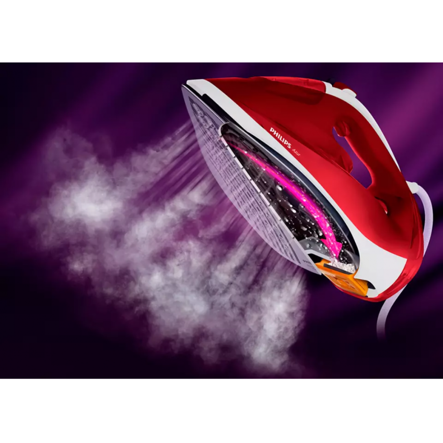 Fier Philips Calcat Cu Abur Cu Jet De Abur De 220 G, Abur Continuu De 50 G/min, Alimentare 2500 W, Gata De Utilizare 2min,  Rezistenta La Zgarieturi, Indicator Luminos, Oprire Automata, Rosu/alb